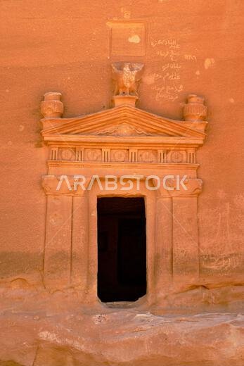 Saudi Arabia, Al Madinah Region, AlUla or Al Ula, Nabatean Tomb In Hegra (Madain Saleh) Archaeologic Site,  Jabal AlBanat tomb