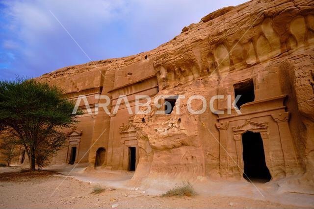 Saudi Arabia, Al Madinah Region, AlUla or Al Ula, Nabatean Tomb In Hegra (Madain Saleh) Archaeologic Site,  Jabal AlBanat tomb