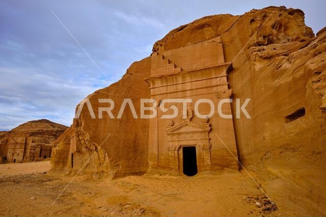 Saudi Arabia, Al Madinah Region, AlUla or Al Ula, Nabatean Tomb In Hegra (Madain Saleh) Archaeologic Site,  Jabal AlKhuraymat tomb