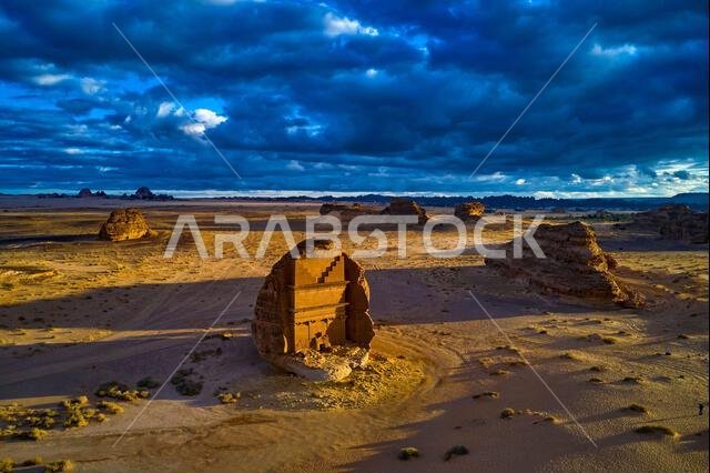Saudi Arabia, Al Madinah Region, AlUla or Al Ula, Nabatean Tomb In Hegra (Madain Saleh) Archaeologic Site, Lihyan tomb or Qasr Al Farid