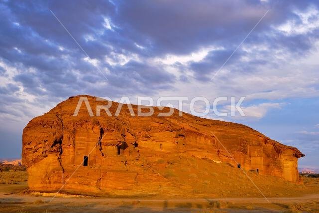 Saudi Arabia, Al Madinah Region, AlUla or Al Ula, Nabatean Tomb In Hegra (Madain Saleh) Archaeologic Site,  Jabal AlAhmar tomb