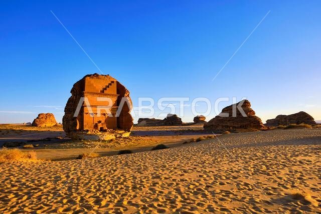 Saudi Arabia, Al Madinah Region, AlUla or Al Ula, Nabatean Tomb In Hegra (Madain Saleh) Archaeologic Site, Lihyan tomb or Qasr Al Farid