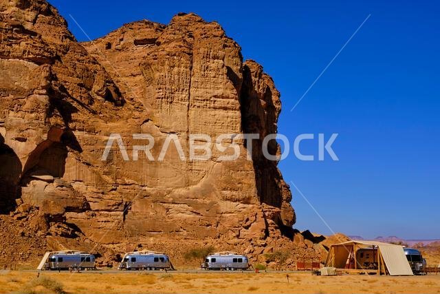 Saudi Arabia, Al Madinah Region, AlUla or Al Ula, Canyon Park resort, hotel with Airstream caravans