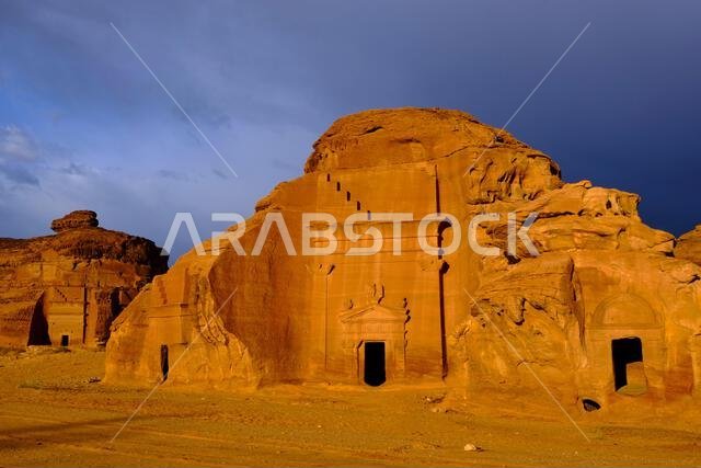 Saudi Arabia, Al Madinah Region, AlUla or Al Ula, Nabatean Tomb In Hegra (Madain Saleh) Archaeologic Site,  Jabal AlKhuraymat tomb
