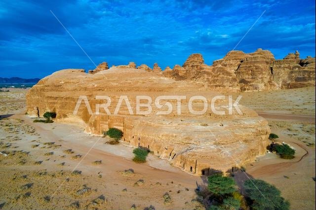 Saudi Arabia, Al Madinah Region, AlUla or Al Ula, Nabatean Tomb In Hegra (Madain Saleh) Archaeologic Site,  Jabal AlBanat tomb