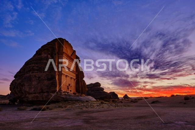 Saudi Arabia, Al Madinah Region, AlUla or Al Ula, Nabatean Tomb In Hegra (Madain Saleh) Archaeologic Site, Lihyan tomb or Qasr Al Farid