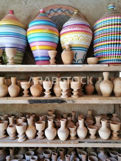 HOFUF, SAUDI ARABIA - February 2nd, 2021: Dougha Handmade Pottery Factory offers an enchanting bonus excursion for any visitors to Al Ahsa’s most famo HOFUF, SAUDI ARABIA - February 2nd, 2021: Dougha Handmade Pottery Factory offers an enchanting bonus excursion for any visitors to Al Ahsa’s most famo
