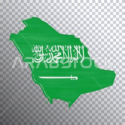 علم وخريطة المملكة العربية السعودية، خلفية شفافة، مسار قص
