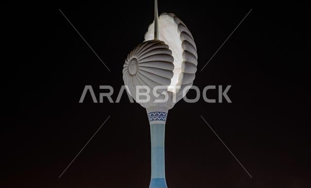 Wakrah, Qatar- December 12,2021 : Pearl roundabout at wakrah souq,shot during night Wakrah, Qatar- December 12,2021 : Pearl roundabout at wakrah souq,shot during night