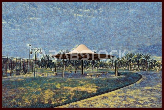 مشهد حديقة - بأسلوب فني مع التركيز مشهد حديقة - بأسلوب فني مع التركيز