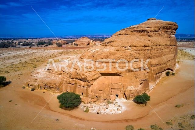 Saudi Arabia, Al Madinah Region, AlUla or Al Ula, Nabatean Tomb In Hegra (Madain Saleh) Archaeologic Site,  Jabal AlBanat tomb
