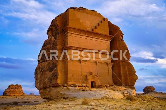 Saudi Arabia, Al Madinah Region, AlUla or Al Ula, Nabatean Tomb In Hegra (Madain Saleh) Archaeologic Site, Lihyan tomb or Qasr Al Farid