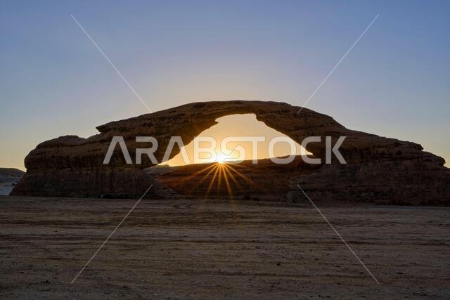 Saudi Arabia, Al Madinah Region, AlUla or Al Ula, the Arc Mountain, arc-shaped rock