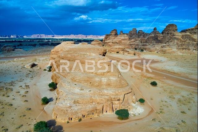 Saudi Arabia, Al Madinah Region, AlUla or Al Ula, Nabatean Tomb In Hegra (Madain Saleh) Archaeologic Site,  Jabal AlBanat tomb