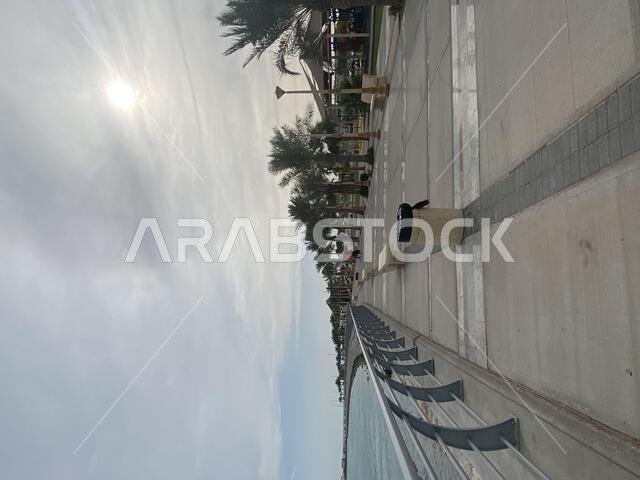 Vertical shot of the coast during sunset on a cloudy day in Saudi Arabia