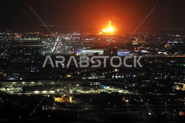 Jeddah, Saudi Arabia. 25th Mar, 2022. Circuit atmosphere - fire following a missile strike on an Aramco oil facility. Saudi Arabian Grand Prix, Friday 25th March 2022. Jeddah, Saudi Arabia. Credit: James Moy/Alamy Live News Jeddah, Saudi Arabia. 25th Mar, 2022. Circuit atmosphere - fire following a missile strike on an Aramco oil facility. Saudi Arabian Grand Prix, Friday 25th March 2022. Jeddah, Saudi Arabia. Credit: James Moy/Alamy Live News