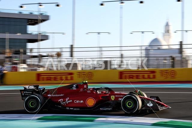 كارلوس ساينز جونيور (إسبانيا) - فيراري F1-75. 25 مارس 2022، بطولة العالم للفورمولا 1، الجولة الثانية، جائزة السعودية الكبرى، جدة، المملكة العربية السعودية، يوم التجارب الحرة. حقوق الصورة محفوظة لـ: XPB/Press Association Images.