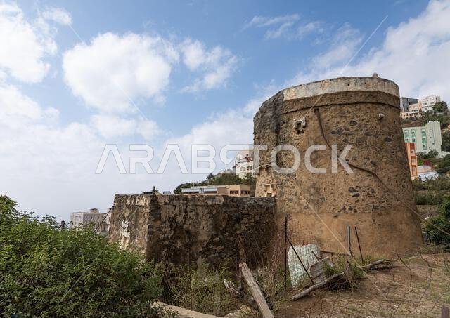 Village with an old tower in the mountain near the Yemen border, Jizan Province, Faifa Mountains, Saudi Arabia