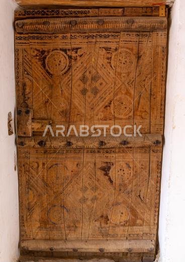Old wooden door in Musmak fort, Riyadh Province, Riyadh, Saudi Arabia