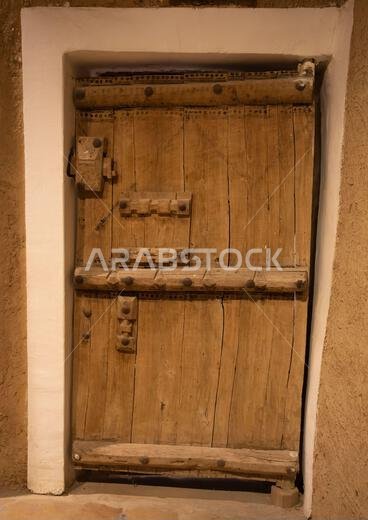 Old wooden door in Musmak fort, Riyadh Province, Riyadh, Saudi Arabia