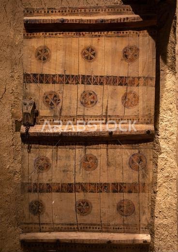 Old wooden door in Musmak fort, Riyadh Province, Riyadh, Saudi Arabia