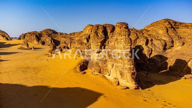 Aerial of a sandstone canyon, Al Ula, Kingdom of Saudi Arabia, Middle East