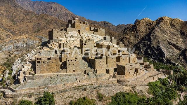 Aerial of Zee Al-Ayn (Thee Ain) historic mountain village, Kingdom of Saudi Arabia, Middle East Aerial of Zee Al-Ayn (Thee Ain) historic mountain village, Kingdom of Saudi Arabia, Middle East