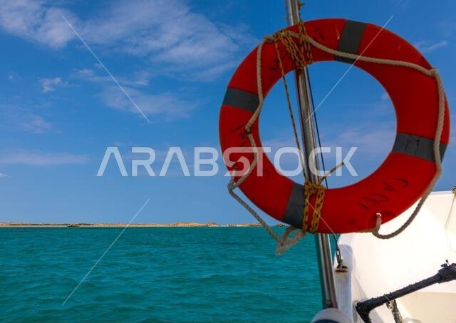 Lifebuoy on a boat, Jazan Province, Farasan, Saudi Arabia