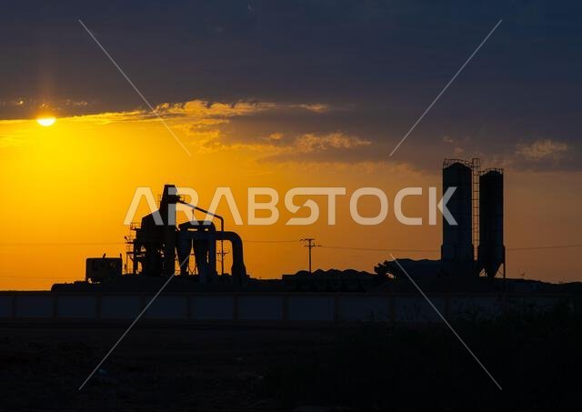Cement factory in the sunset, Jazan Province, Farasan, Saudi Arabia