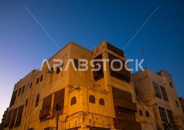 Old house with wooden mashrabiya in al-Balad quarter, Mecca province, Jeddah, Saudi Arabia