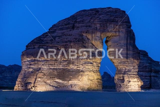 Night shot of the Elephant Rock, Al Ula, Kingdom of Saudi Arabia, Middle East