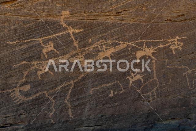 Rock carvings, Bir Hima Rock Petroglyphs and Inscriptions, UNESCO World Heritage Site, Najran, Kingdom of Saudi Arabia, Middle East