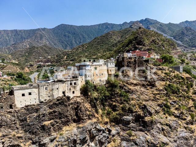 Village on a rock edge, Asir Mountains, Kingdom of Saudi Arabia, Middle East Village on a rock edge, Asir Mountains, Kingdom of Saudi Arabia, Middle East