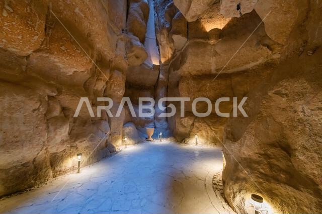 Cave at Al Qarah mountain, Al Ahsa (Al Hasa) Oasis, UNESCO World Heritage Site, Hofuf, Kingdom of Saudi Arabia, Middle East
