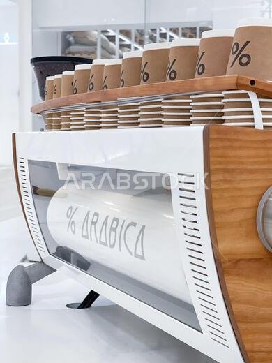 % Arabica coffee shop and roastery photographed on January 30, 2024 in Riyadh, Saudi Arabia. % Arabica is an international Japanese specialty coffee chain brand founded by Kenneth Shoji and headquartered in the KyotoÕs historic Higashiyama district with over 130 locations internationally. The stores focus on having a clean, minimalist style fitting the Japanese design principles of simple beauty. Photo by Victor Fraile / Power Sport Images % Arabica coffee shop and roastery photographed on January 30, 2024 in Riyadh, Saudi Arabia. % Arabica is an international Japanese specialty coffee chain brand founded by Kenneth Shoji and headquartered in the KyotoÕs historic Higashiyama district with over 130 locations internationally. The stores focus on having a clean, minimalist style fitting the Japanese design principles of simple beauty. Photo by Victor Fraile / Power Sport Images