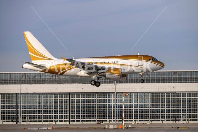 ميونخ، ألمانيا - 15 فبراير 2024: هبطت طائرة إيرباص A318-112 ACJ Elite التابعة لشركة الخطوط الجوية الوطنية، والتي تحمل رقم التسجيل VP-CKH، ضمن فعاليات مو