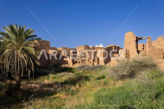 Ruins of traditional Arab mud brick architecture in Ushaiqer, Saudi Arabia