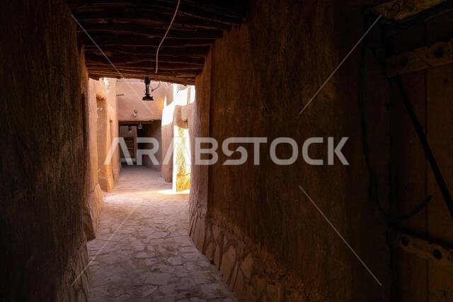 A covered narrow street in Ushaiqer Heritage Village, Saudi Arabia