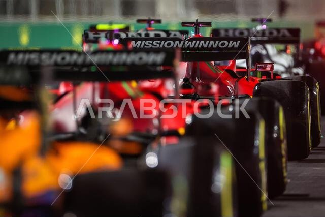 Charles Leclerc (MON) Ferrari SF-21 with other cars at the end of the pits. 04.12.2021. Formula 1 World Championship, Rd 21, Saudi Arabian Grand Prix, Jeddah, Saudi Arabia, Qualifying Day.  Photo credit should read: XPB/Press Association Images.