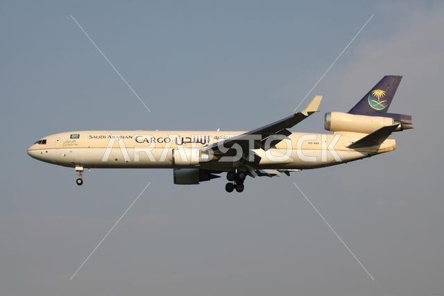 Saudi Arabian Cargo McDonnell Douglas MD-11F with registration HZ-ANA on short final for runway 01 of Brussels Airport.