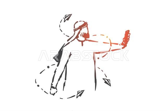 SMM, notification, newsletter concept sketch. Mobile advertisement, social media marketing, Arab businessman taking smartphone selfie, Muslim Internet