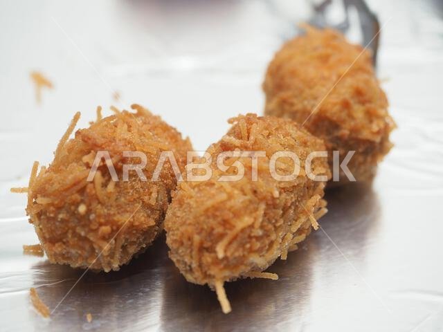 Chicken chop, Kerala South India. hot and spicy tea time snack on metal  plate, plate background