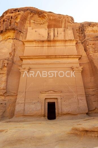 Amazing carved buildings of Hegra (known as Madain Saleh or Al Hijr) similar to those at Petra found near AlUla in Saudi Arabia