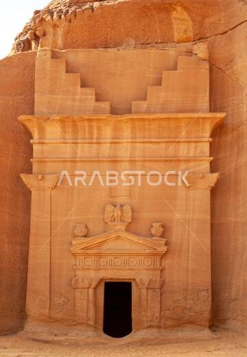 Amazing carved buildings of Hegra (known as Madain Saleh or Al Hijr) similar to those at Petra found near AlUla in Saudi Arabia