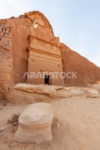 Amazing carved buildings of Hegra (known as Madain Saleh or Al Hijr) similar to those at Petra found near AlUla in Saudi Arabia