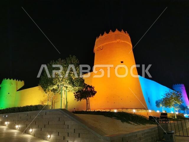 Colorful Lights at Al Masmak Fort in Riyadh Saudi Arabia
