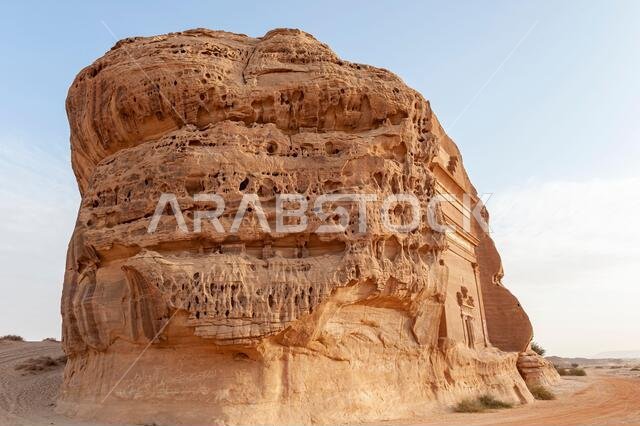 Amazing carved buildings of Hegra (known as Madain Saleh or Al Hijr) similar to those at Petra found near AlUla in Saudi Arabia