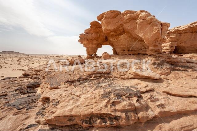 Sandstone rock formations of crazy shapes in the desert near Medina and AlUla and Madain Saleh in Saudi Arabia