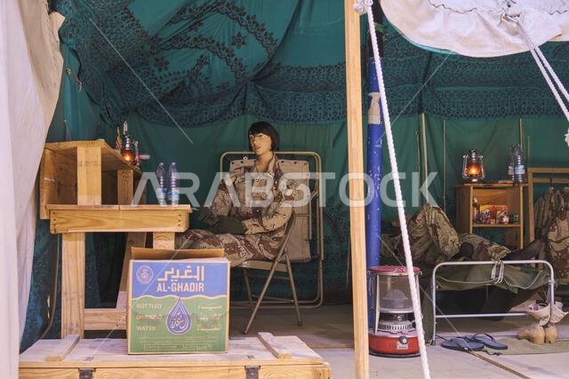 A tent barracks called Resolute Inn, used during Desert Storm in Saudi Arabia. At the US Army Transportation Museum at Fort Eustis, Virginia.