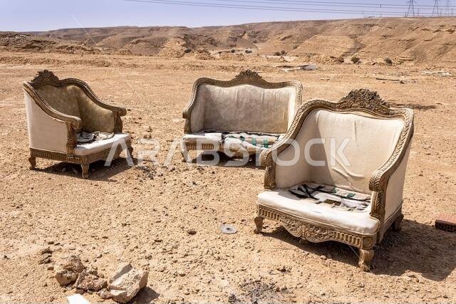 Retro-style furniture abandoned in the desert